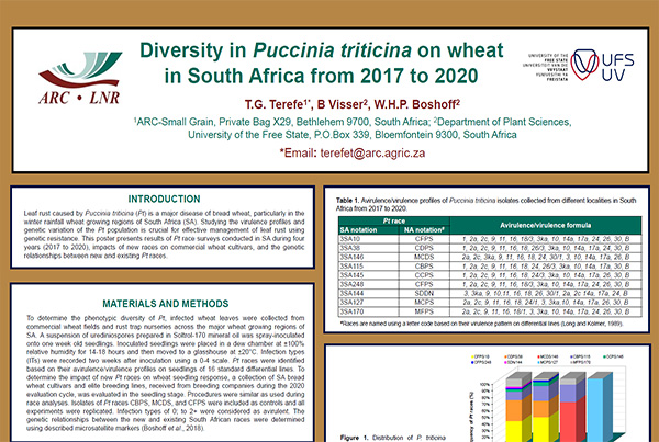 Diversity in Puccinia triticina on wheat in South Africa from 2017 to 2020